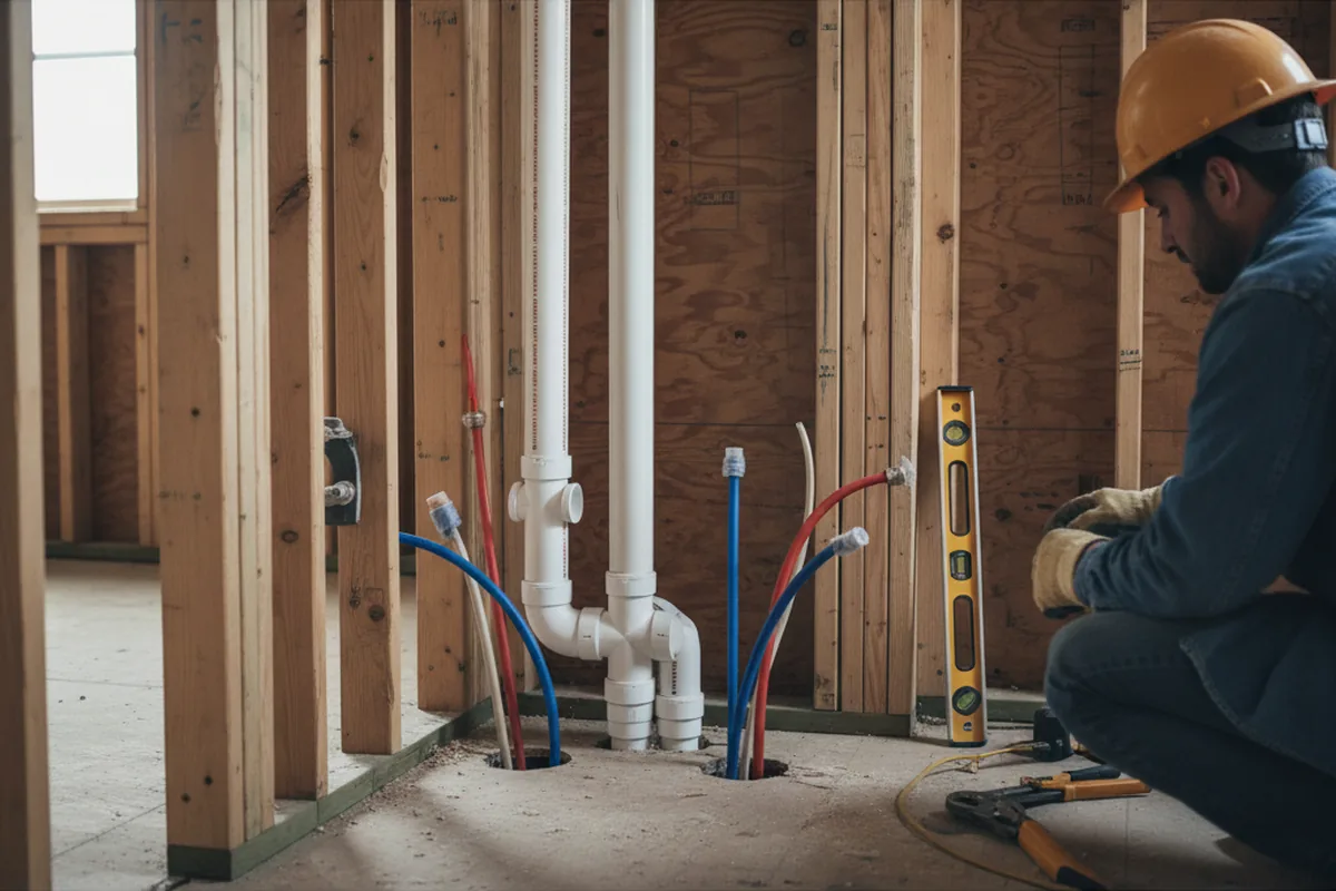 Drain and supply rough-in during Sump Pump Repair in Coulters